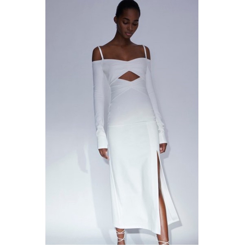 Alexis ‘Elisabet’ Elegant Cut-Out Side Slit Midi Dress in Off White Size Small - Picture 4 of 15